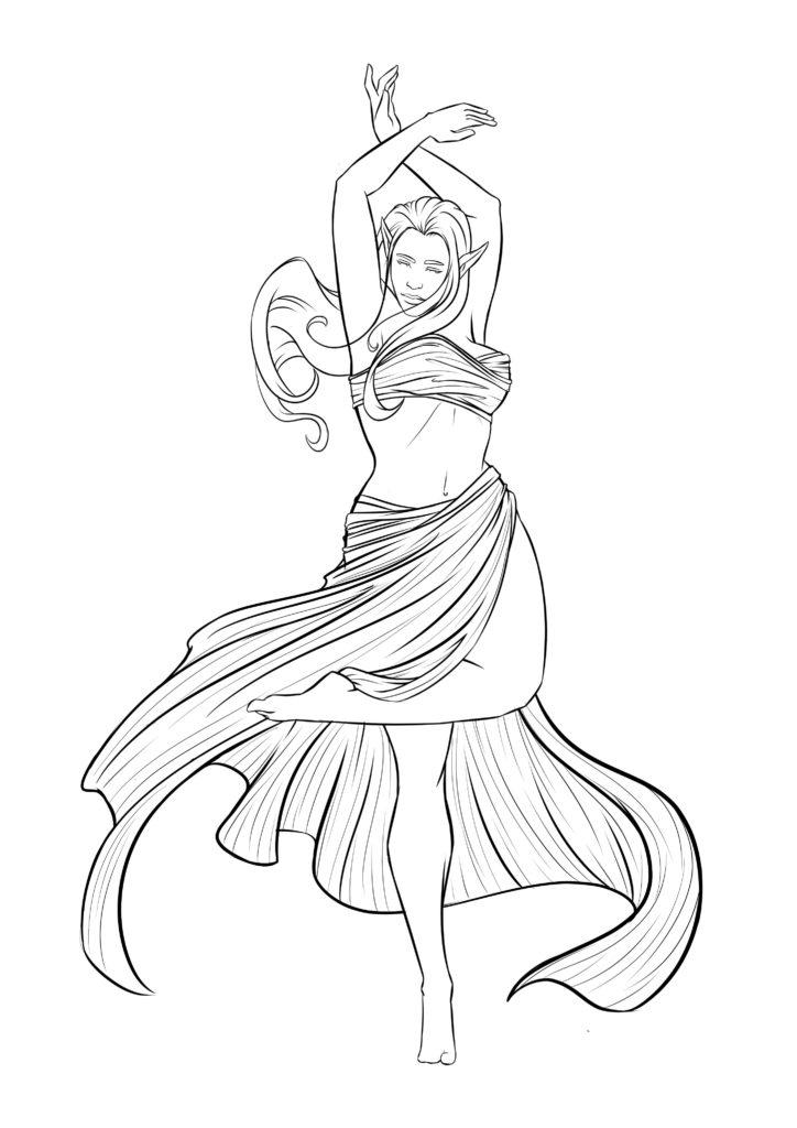 Image of an elf named Trinny dancing